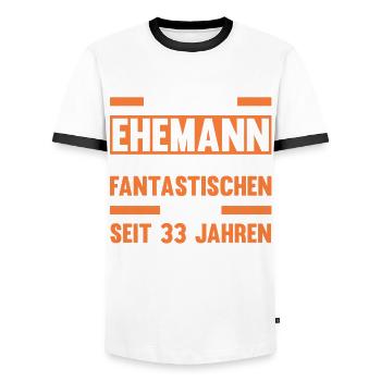 Ehe Zinnhochzeit 33 Jahre Verheiratet Hochzeitstag - Männer Kontrast-T-Shirt - Weiß/Schwarz - Vorne - AI Model Female 172 light (172cm) & AI Model Male 178 dark (178cm)