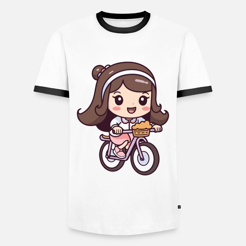 Fahrrad Mädchen Comic - Männer Kontrast-T-Shirt - Weiß/Schwarz