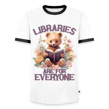 Libraries are for everyone Librarian - Men's Ringer Shirt - white/black - Front - AI Model Female 172 light (172cm) & AI Model Male 178 dark (178cm)