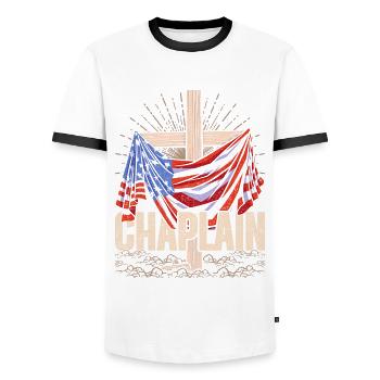 Aumônier, Clérical, Curé - T-shirt contrasté Homme - blanc/noir - Devant - AI Model Female 172 light (172cm) & AI Model Male 178 dark (178cm)