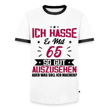 Ich hasse es mit 65 Geburtstag Gut Aussehen - Männer Kontrast-T-Shirt - Weiß/Schwarz - Vorne - AI Model Female 172 light (172cm) & AI Model Male 178 dark (178cm)