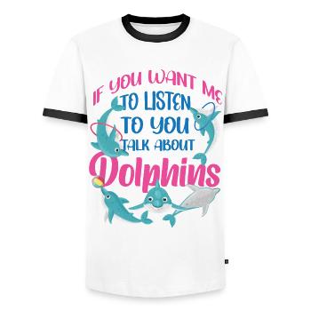 Dauphin Si Tu Veux Que J’Écoute - T-shirt contrasté Homme - blanc/noir - Devant - AI Model Female 172 light (172cm) & AI Model Male 178 dark (178cm)