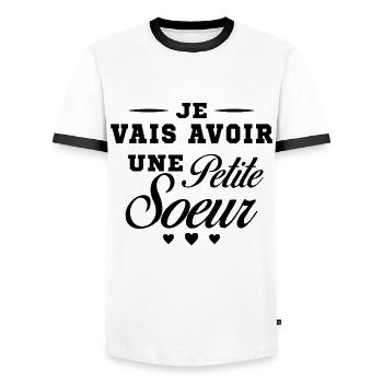 Je Vais Avoir Une Petite Sœur Cadeau Future Soeur - T-shirt contrasté Homme - blanc/noir - Devant - AI Model Female 172 light (172cm) & AI Model Male 178 dark (178cm)