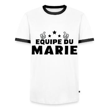 Équipe Du Marie Citation De Fête De Célibataire - T-shirt contrasté Homme - blanc/noir - Devant - AI Model Female 172 light (172cm) & AI Model Male 178 dark (178cm)