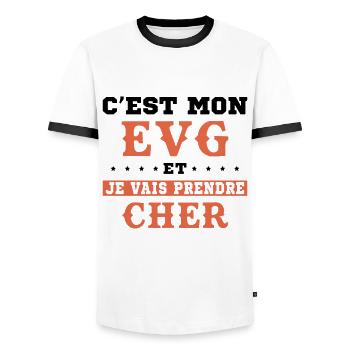C'est Mon EVG Et Je Vais Prendre Cher, Futur Marié - T-shirt contrasté Homme - blanc/noir - Devant - AI Model Female 172 light (172cm) & AI Model Male 178 dark (178cm)