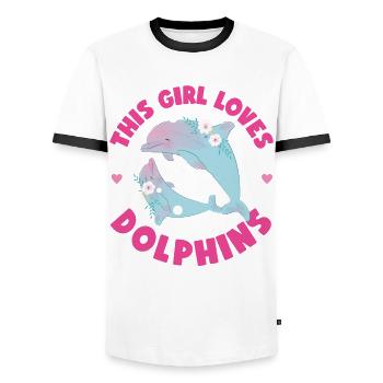 Dolphin This Girl Loves Dolphins - Männer Kontrast-T-Shirt - Weiß/Schwarz - Vorne - AI Model Female 172 light (172cm) & AI Model Male 178 dark (178cm)