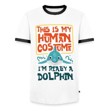 Dolphin This Is My Human Costume - Men's Ringer Shirt - white/black - Front - AI Model Female 172 light (172cm) & AI Model Male 178 dark (178cm)