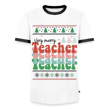 Very Merry Teacher Retro Groovy Christmas Xmas - Männer Kontrast-T-Shirt - Weiß/Schwarz - Vorne - AI Model Female 172 light (172cm) & AI Model Male 178 dark (178cm)