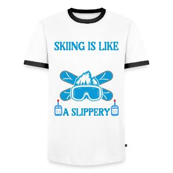 Skiing Is Like Diabetes - A Slippery Slope - Männer Kontrast-T-Shirt - Weiß/Schwarz - Vorne - AI Model Female 172 light (172cm) & AI Model Male 178 dark (178cm)