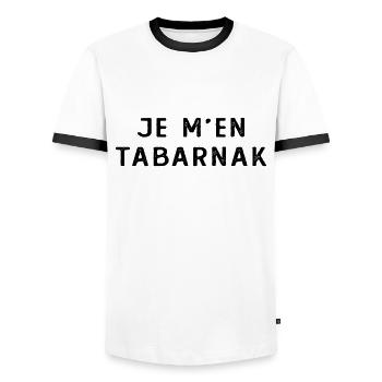 Je M en Tabarnak Canada Humour Quebecois - T-shirt contrasté Homme - blanc/noir - Devant - AI Model Female 172 light (172cm) & AI Model Male 178 dark (178cm)