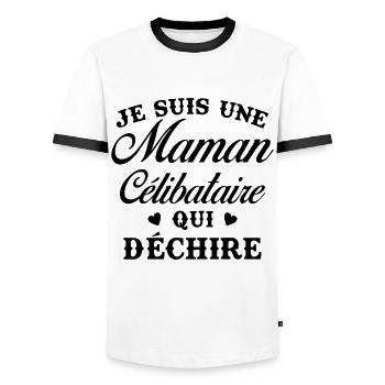 Femme Maman célibataire qui déchire - T-shirt contrasté Homme - blanc/noir - Devant - AI Model Female 172 light (172cm) & AI Model Male 178 dark (178cm)
