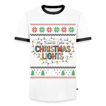 Ma couleur préférée est les lumières de Noël rétro laide - T-shirt contrasté Homme - blanc/noir - Devant - AI Model Female 172 light (172cm) & AI Model Male 178 dark (178cm)