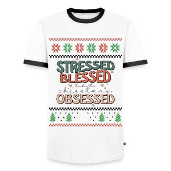 Stressed and Christmas Obsessed - Ugly Christmas - Männer Kontrast-T-Shirt - Weiß/Schwarz - Vorne - AI Model Female 172 light (172cm) & AI Model Male 178 dark (178cm)