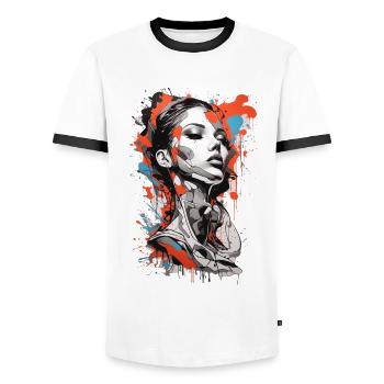 Graffiti Colorful Young Woman Abstract Art - Men's Ringer Shirt - white/black - Front - AI Model Female 172 light (172cm) & AI Model Male 178 dark (178cm)