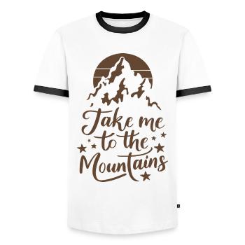 Take me to the Mountains Mountains Hiking Climbing - Men's Ringer Shirt - white/black - Front - AI Model Female 172 light (172cm) & AI Model Male 178 dark (178cm)