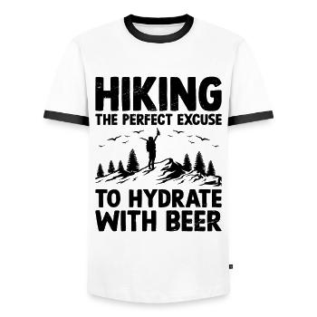 Hiking Hiker Nature Trekking Outdoor Mountaineerin - Men's Ringer Shirt - white/black - Front - AI Model Female 172 light (172cm) & AI Model Male 178 dark (178cm)