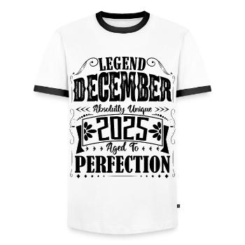 December 2025. Birthday gift December 2025 - Men's Ringer Shirt - white/black - Front - AI Model Female 172 light (172cm) & AI Model Male 178 dark (178cm)