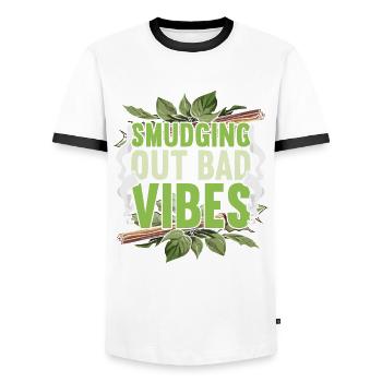Smudging Out Bad Vibes Wohnung Ausräuchern - Männer Kontrast-T-Shirt - Weiß/Schwarz - Vorne - AI Model Female 172 light (172cm) & AI Model Male 178 dark (178cm)