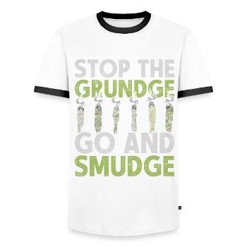 Ausräuchern Stop The Grundge Go And Smudge - Männer Kontrast-T-Shirt - Weiß/Schwarz - Vorne - AI Model Female 172 light (172cm) & AI Model Male 178 dark (178cm)