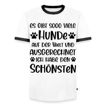 Es gibt so viele Hunde auf der Welt ausgerechnet - Männer Kontrast-T-Shirt - Weiß/Schwarz - Vorne - AI Model Female 172 light (172cm) & AI Model Male 178 dark (178cm)