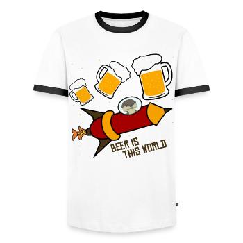 Otters in Space with Beer - Männer Kontrast-T-Shirt - Weiß/Schwarz - Vorne - AI Model Female 172 light (172cm) & AI Model Male 178 dark (178cm)
