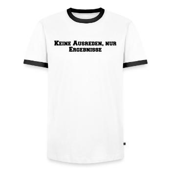 Fitness - Pas d’excuses, juste des résultats - T-shirt contrasté Homme - blanc/noir - Devant - AI Model Female 172 light (172cm) & AI Model Male 178 dark (178cm)
