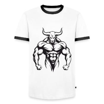 Bulle Stier Taurus Muskeln Workout Gym - Männer Kontrast-T-Shirt - Weiß/Schwarz - Vorne - AI Model Female 172 light (172cm) & AI Model Male 178 dark (178cm)