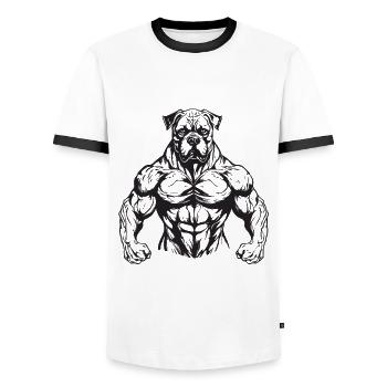 Dog Muscles Gym Bodybuilding - Men's Ringer Shirt - white/black - Front - AI Model Female 172 light (172cm) & AI Model Male 178 dark (178cm)