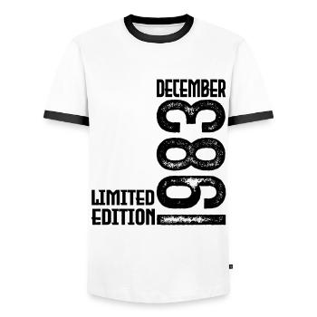 Geburtstagsgeschenk Dezember 1983. Dezember 1983. - Männer Kontrast-T-Shirt - Weiß/Schwarz - Vorne - AI Model Female 172 light (172cm) & AI Model Male 178 dark (178cm)
