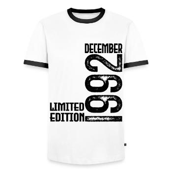 Birthday Gift December 1992. December 1992. - Men's Ringer Shirt - white/black - Front - AI Model Female 172 light (172cm) & AI Model Male 178 dark (178cm)