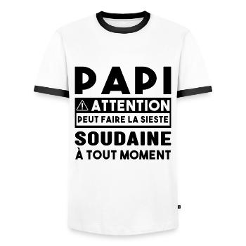 Papi Peut Faire La Sieste Soudaine Grand Pères - T-shirt contrasté Homme - blanc/noir - Devant - AI Model Female 172 light (172cm) & AI Model Male 178 dark (178cm)
