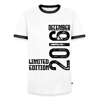 Birthday Gift December 2016. December 2016. - Men's Ringer Shirt - white/black - Front - AI Model Female 172 light (172cm) & AI Model Male 178 dark (178cm)