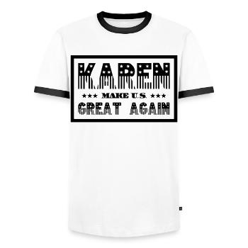 Karen make U.S. great again - Männer Kontrast-T-Shirt - Weiß/Schwarz - Vorne - AI Model Female 172 light (172cm) & AI Model Male 178 dark (178cm)