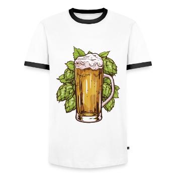 Beer glass, hops, malt, beer - Men's Ringer Shirt - white/black - Front - AI Model Female 172 light (172cm) & AI Model Male 178 dark (178cm)