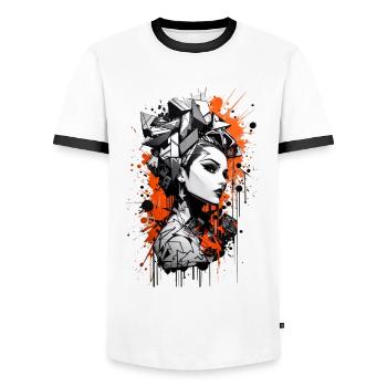 Abstract Colorful Young Woman Graffiti Art - Men's Ringer Shirt - white/black - Front - AI Model Female 172 light (172cm) & AI Model Male 178 dark (178cm)