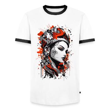 Abstract Colorful Young Woman Graffiti Art - Men's Ringer Shirt - white/black - Front - AI Model Female 172 light (172cm) & AI Model Male 178 dark (178cm)