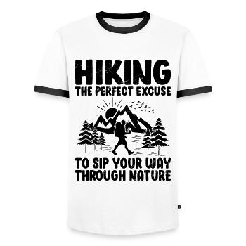 Randonnée Randonnée en plein air Alpinisme Trekking Natur - T-shirt contrasté Homme - blanc/noir - Devant - AI Model Female 172 light (172cm) & AI Model Male 178 dark (178cm)