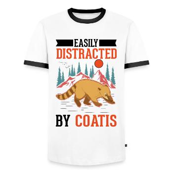 Easily distracted by Coatis Coati - Men's Ringer Shirt - white/black - Front - AI Model Female 172 light (172cm) & AI Model Male 178 dark (178cm)