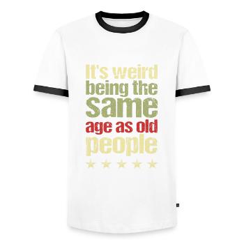 C’est étrange d’avoir le même âge que les personnes âgées - T-shirt contrasté Homme - blanc/noir - Devant - AI Model Female 172 light (172cm) & AI Model Male 178 dark (178cm)