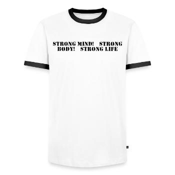 Fitness - Strong mind, strong body, strong life - Männer Kontrast-T-Shirt - Weiß/Schwarz - Vorne - AI Model Female 172 light (172cm) & AI Model Male 178 dark (178cm)