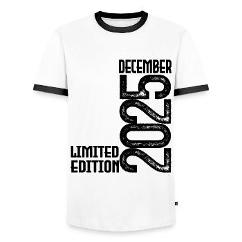 Birthday Gift December 2025. December 2025. - Men's Ringer Shirt - white/black - Front - AI Model Female 172 light (172cm) & AI Model Male 178 dark (178cm)