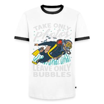Ne prenez que des photos - Ne laissez que des bulles Environnement - T-shirt contrasté Homme - blanc/noir - Devant - AI Model Female 172 light (172cm) & AI Model Male 178 dark (178cm)