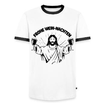 Pfälzer Weihnachten Schääne woi nachde - Männer Kontrast-T-Shirt - Weiß/Schwarz - Vorne - AI Model Female 172 light (172cm) & AI Model Male 178 dark (178cm)