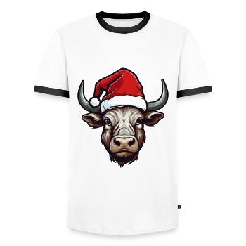 Bulle Porträt Weihnachten Taurus - Männer Kontrast-T-Shirt - Weiß/Schwarz - Vorne - AI Model Female 172 light (172cm) & AI Model Male 178 dark (178cm)