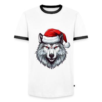 Portrait de loup Noël - T-shirt contrasté Homme - blanc/noir - Devant - AI Model Female 172 light (172cm) & AI Model Male 178 dark (178cm)