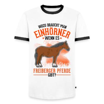 Freiberger Pferd Einhorn - Männer Kontrast-T-Shirt - Weiß/Schwarz - Vorne - AI Model Female 172 light (172cm) & AI Model Male 178 dark (178cm)