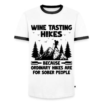 Hiking Nature Mountaineering Trekking Outdoor Hike - Men's Ringer Shirt - white/black - Front - AI Model Female 172 light (172cm) & AI Model Male 178 dark (178cm)