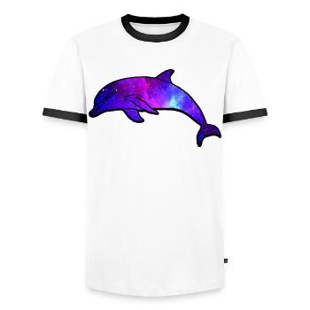 Galaxie de l’espace Dolphin - T-shirt contrasté Homme - blanc/noir - Devant - AI Model Female 172 light (172cm) & AI Model Male 178 dark (178cm)
