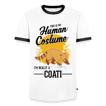 Coati Human Costume Halloween Coati Proboscis Bear - Men's Ringer Shirt - white/black - Front - AI Model Female 172 light (172cm) & AI Model Male 178 dark (178cm)