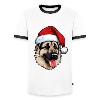 German Shepherd Dog Portrait Christmas - Men's Ringer Shirt - white/black - Front - AI Model Female 172 light (172cm) & AI Model Male 178 dark (178cm)